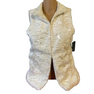 NEW Ralph Lauren Cream Reversible Faux Fur Shearling and Quilted Sleeveless Vest